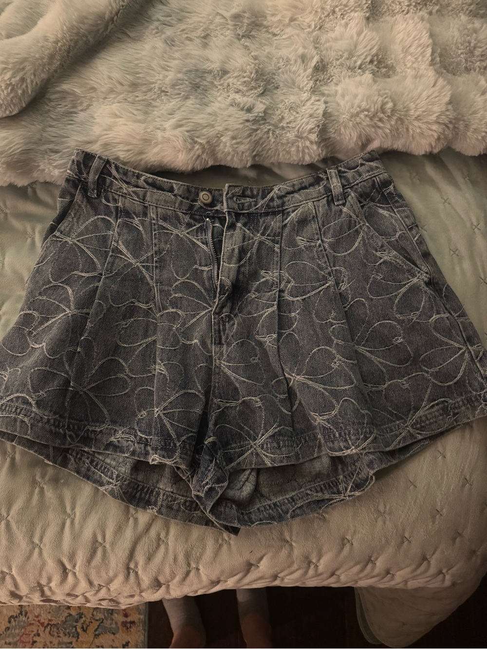 Ramy Brook high-Waist Washed Denim Floral Print Women’s Shorts - Light Blue